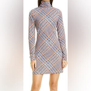 TANYA TAYLOR Letta Plaid Mock Neck Mini Dress